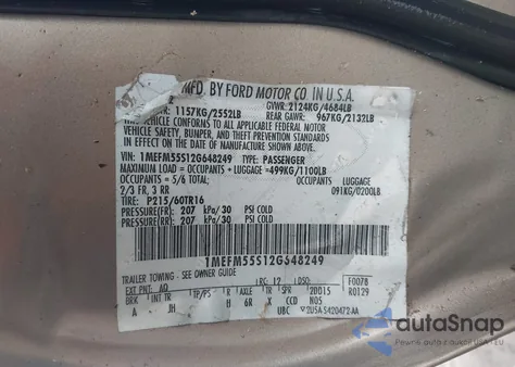 2002 Mercury Sable Ls Premium z USA, uszkodzony, nr VIN 1MEFM55S12G648249